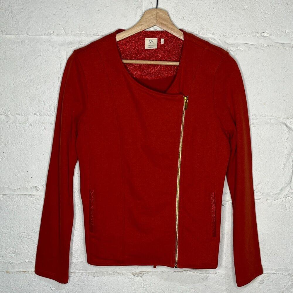 Marie Sixtine Women Orange Gold Cotton L'Essentiel Knit Moto Jacket Size Small